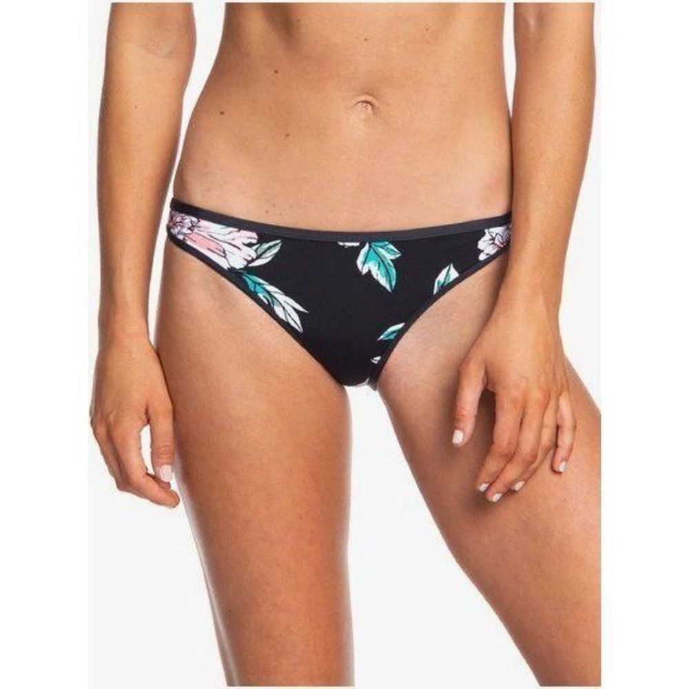 NWT Roxy Black Floral Bikini Bottoms with Pink and Teal Accents
